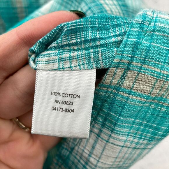 CJ Banks Women's 1X Button Up Short Sleeve Shirt Green Plaid Pockets Country - Picture 7 of 14